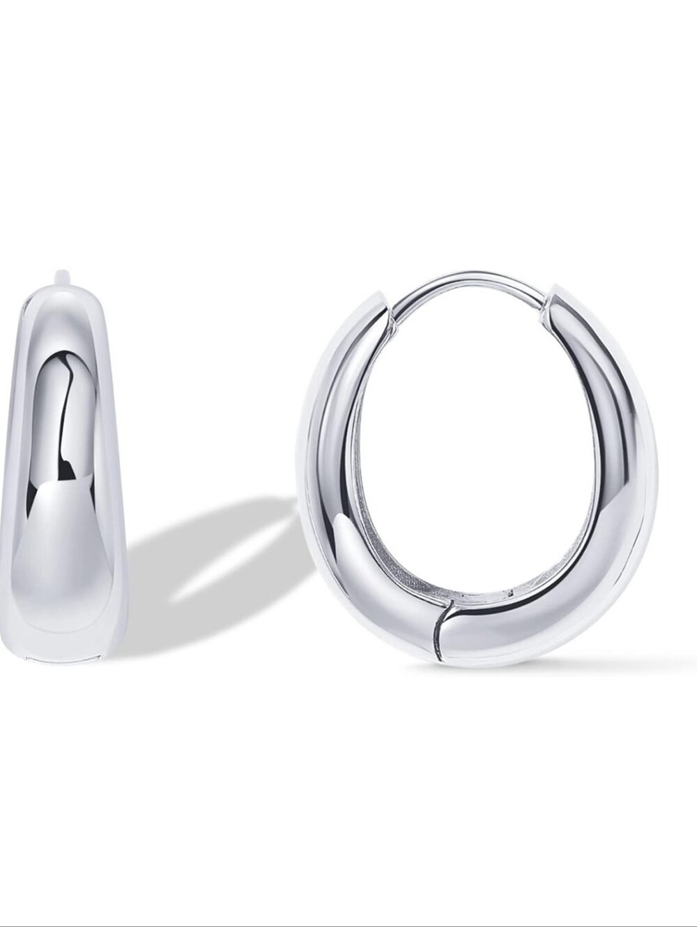 14K White Gold Plated 925 Sterling Silver Post Small Chunky Hoops Earrings